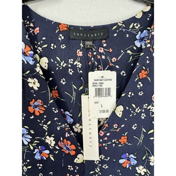 Sanctuary Maxi Dress Women’s Large Navy Blue Floral Butterfly Print A Line NEW - Picture 9 of 12